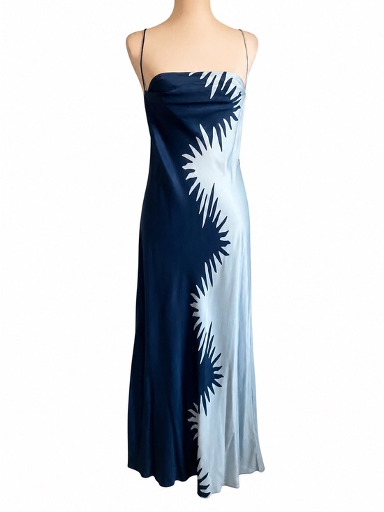 Significant Other Dresses & Skirts - Significant Other Abstract Bias Cut Maxi Dress Blue Open Back Silk Feel Size 6